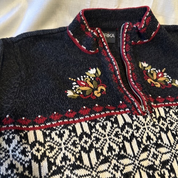 1/4 Zip Erika Size Med Women Ramie Cotton‎ Blend Sweater Black White Red Nordic - Picture 2 of 8